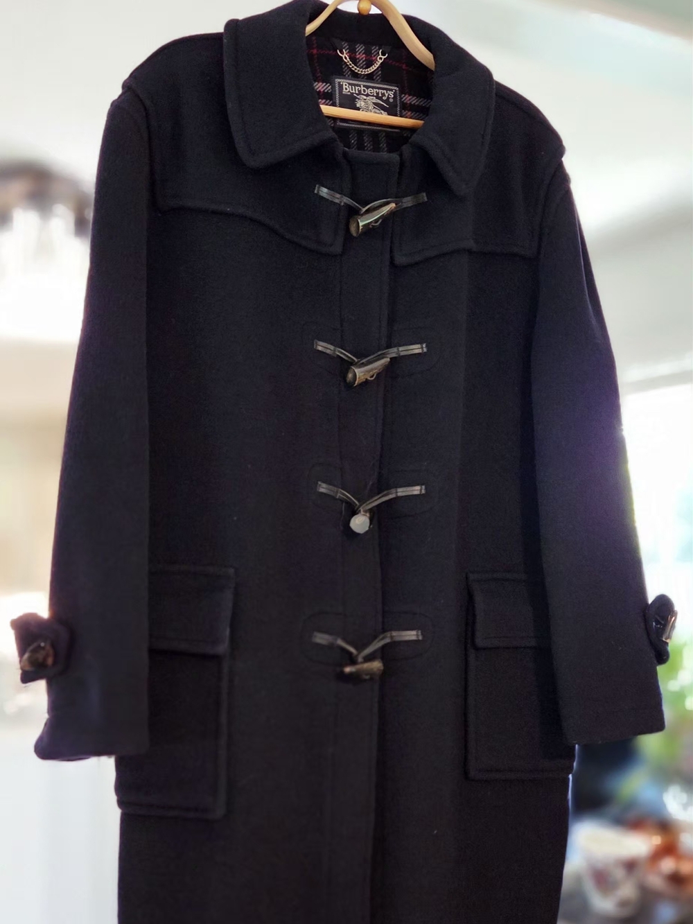 Burberry Black Wool Toggle Pea Coat
